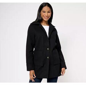 Encore by Indina Menzel Coat Double Face Button-Front Collared Black L A606740